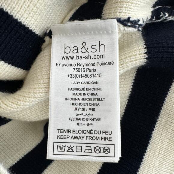 Ba&sh Massimo Lady Cardigan in Ecru Navy Cream Stripe Size 2 / Medium - Picture 11 of 13